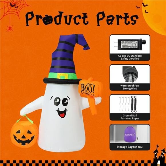 5 FT Halloween Inflatables Ghost Outdoor Decorations Blow Up Yard Cute - Picture 6 of 7